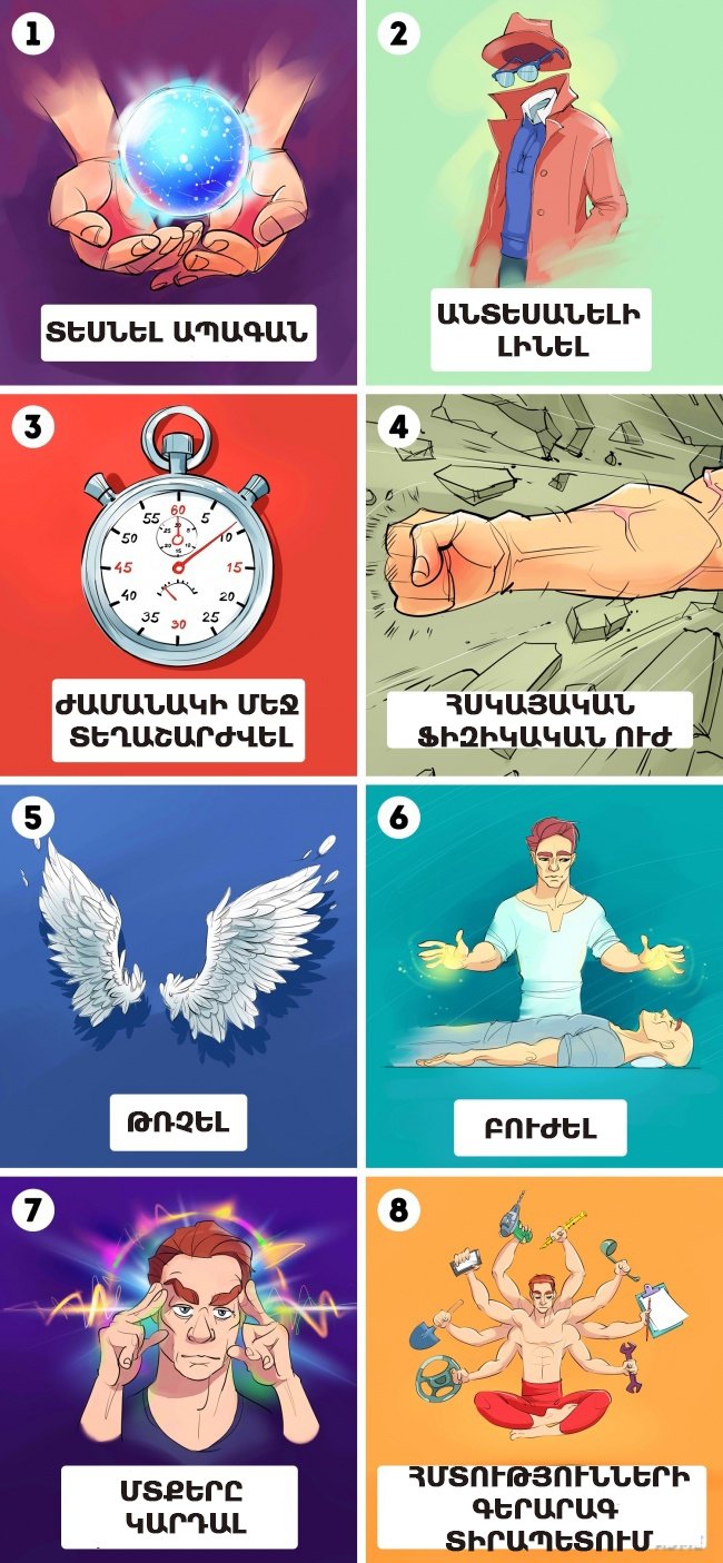 Թեստ. ընտրեք 2 գերունակություն՝ իմանալու համար ձեր բնավորության գաղտնի գծերի մասին