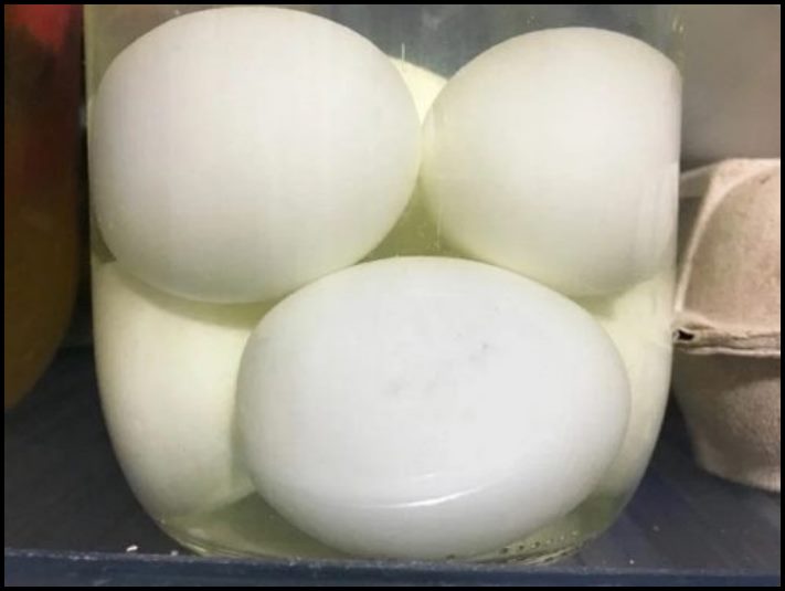 Եփած կեղևավորված ձվերը պահում եմ մինչև երկու ամիս։ Որքան երկար են մնում, այնքան ավելի համեղ է լինում