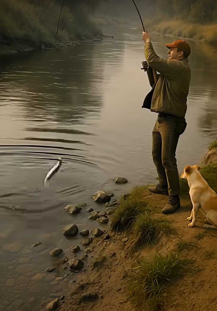 🎣Բնության դրաման. Ձկնորսը ցնցված է, երբ արծիվն ու շունը բախվում են թարմ որսի համար։🦅🐶
