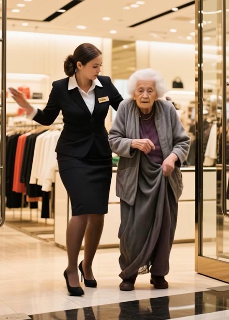 👵🏻 Վաճառողուհին թանկարժեք խանութից դուրս է հանում աղքատ տատիկին, իսկ ոստիկանը նրան հետ է բերում ոսկուց թանկ դաս տալու համար 👮‍♂️