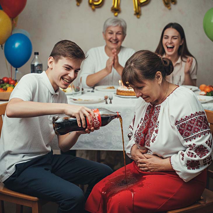 «Քո տեղը այստեղ չէ». Զարմիկս տատիկիս ծննդյան օրը իմ ծնկներին կոլա լցրեց։ Հարազատները ծիծաղում էին։ 😭