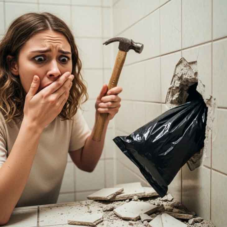 Մինչ ամուսինս տանը չէր, սկեսրայրս ինձ ասաց, որ մուրճ վերցնեմ և կոտրեմ զուգարանի հետևի սալիկը։ Այդ սալիկի հետևում ես տեսա մի անցք, իսկ դրա ներսում թաքնված էր մի սարսափելի բան։ 😰