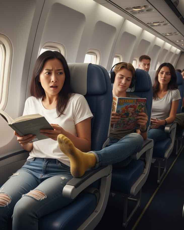 «Նեղվածք է»։ «Տեղ ես ուզում՝ բիզնես-դասով թռիր»։ ✈️ Թռիչքից 10 րոպե անց մի դեռահաս իր կեղտոտ գուլպաներով ոտքերը դրեց իմ բազկակալին, բայց ես նրան այնպիսի դաս տվեցի 🤫, որ ամբողջ շարքը լռեց։ 🧦