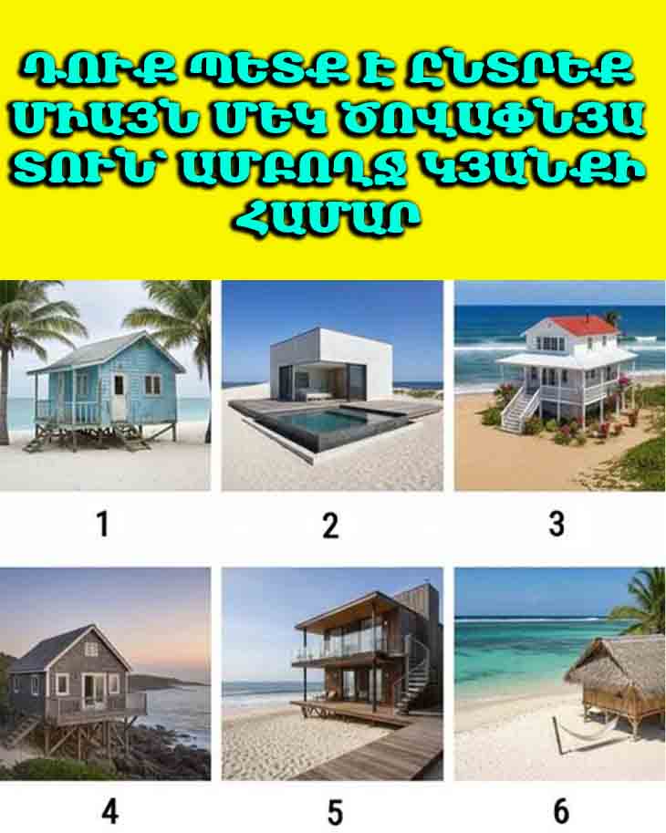 Դուք պետք է ընտրեք միայն մեկ ծովափնյա տուն՝ ամբողջ կյանքի համար. Ձեր պատասխանը կբացահայտի ամեն ինչ ձեր մասին 🏖️🏠