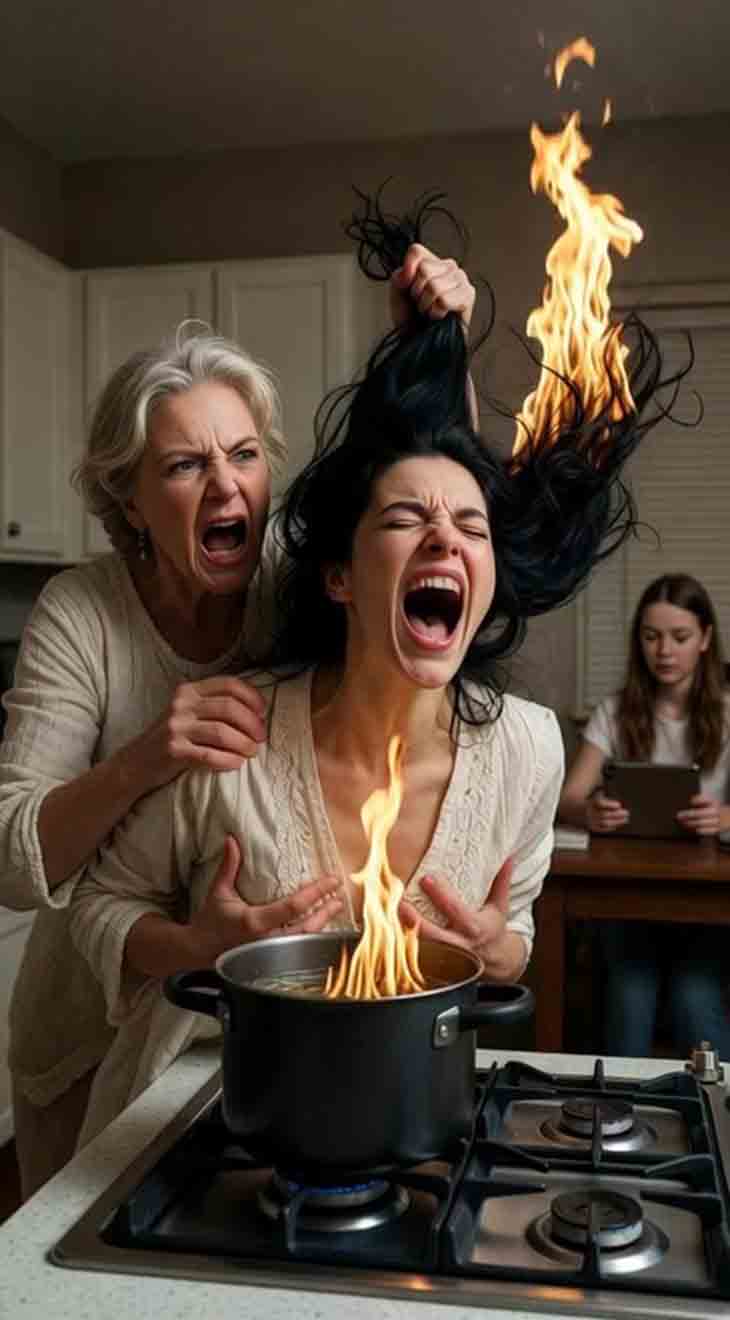 Մայրս ճչաց՝ բռնելով մազերս և գլուխս հրելով դեպի գազօջախի կրակը։