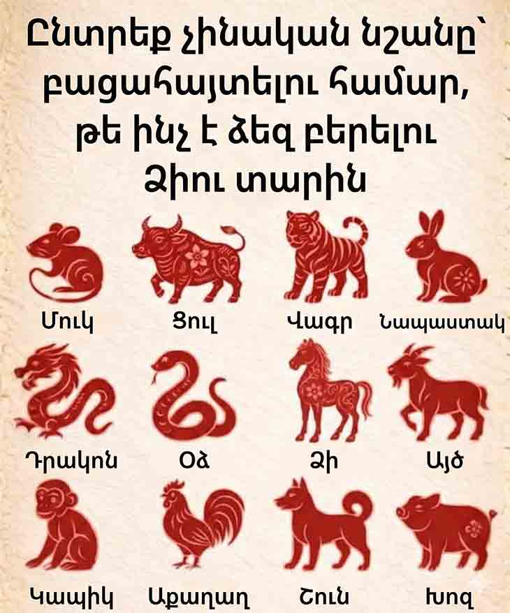 ԸՆՏՐԵՔ ՁԵՐ ՉԻՆԱԿԱՆ ՆՇԱՆԸ ԵՎ ԻՄԱՑԵՔ՝ ԻՆՉ Է ՊԱՏՐԱՍՏԵԼ ՁԵԶ ՀԱՄԱՐ ՁԻՈՒ ՏԱՐԻՆ
