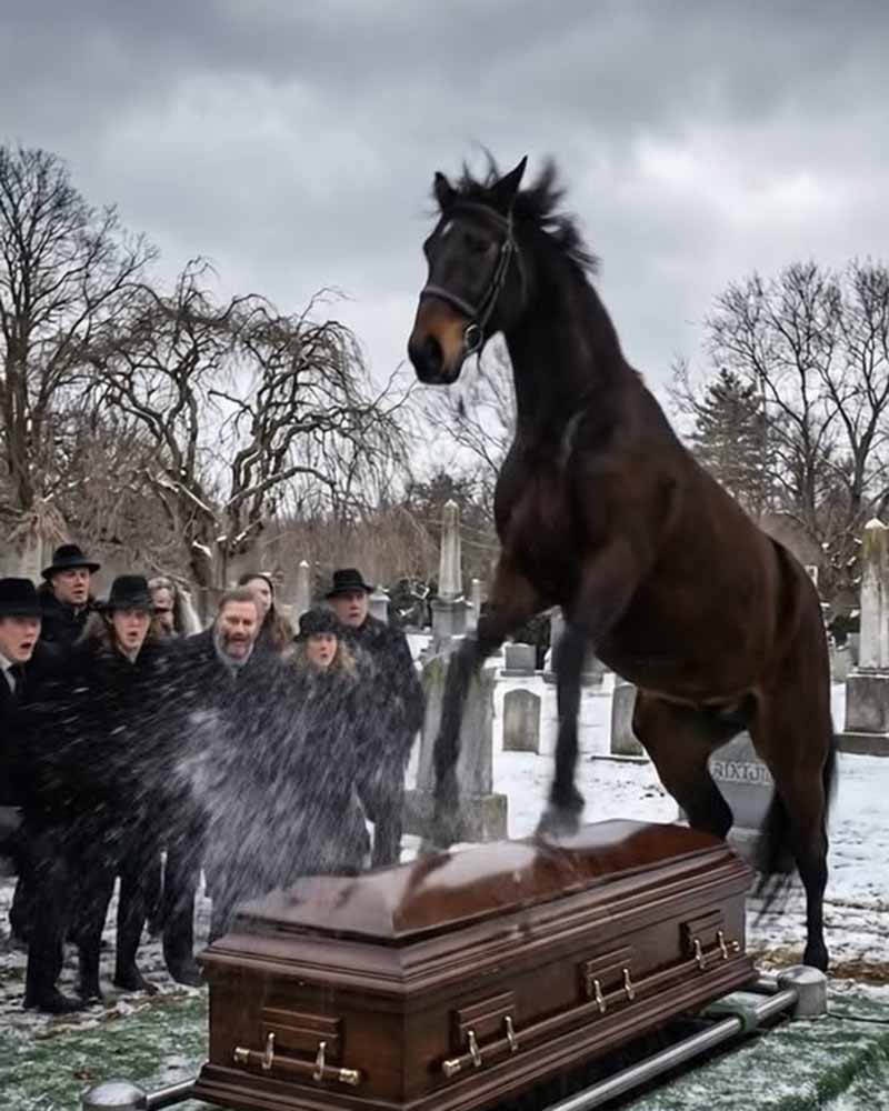 🐎 60-ամյա ֆերմերի հուղարկավորության ժամանակ նրա հավատարիմ նժույգը ներխուժեց գերեզմանատուն՝ մոլեգնորեն ջարդելով դագաղի կափարիչը. այն, ինչ տեսան մարդիկ ներսում, սառեցրեց բոլորի արյունը 😱🐎